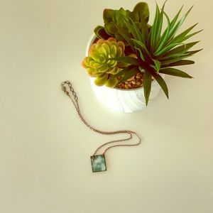 Vintage turquoise pendant necklace w bronze chain